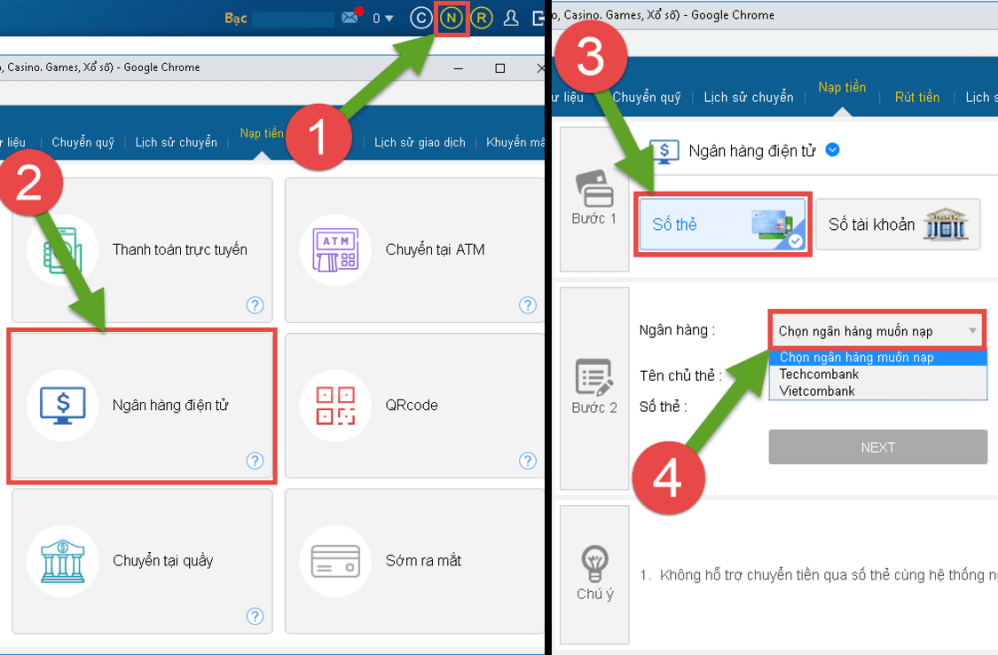 Nạp tiền qua ngân hàng điện tử