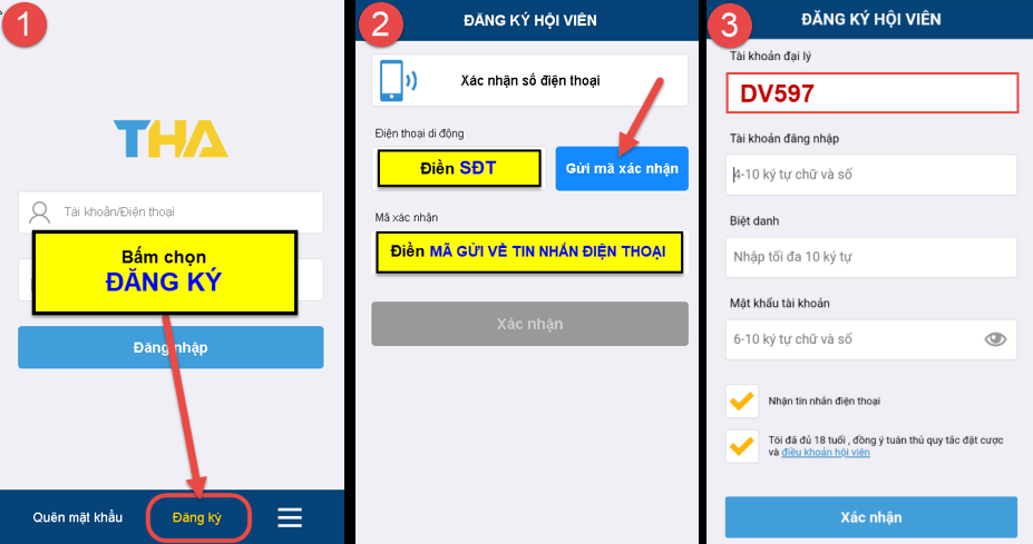 Đăng ký tha bet trên mobile